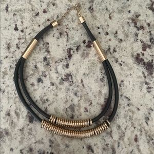 Forever 21 Black Cord and Gold Disc Two Tier Fashion Necklace